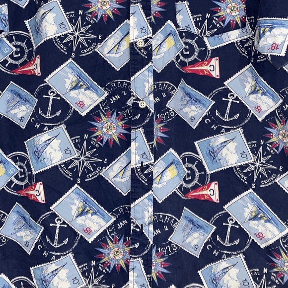 Chaps Men’s Blue Multi “Ocean Cruise Ship | Anchor Compass” Printed Shirt Sz-M - Picture 4 of 4
